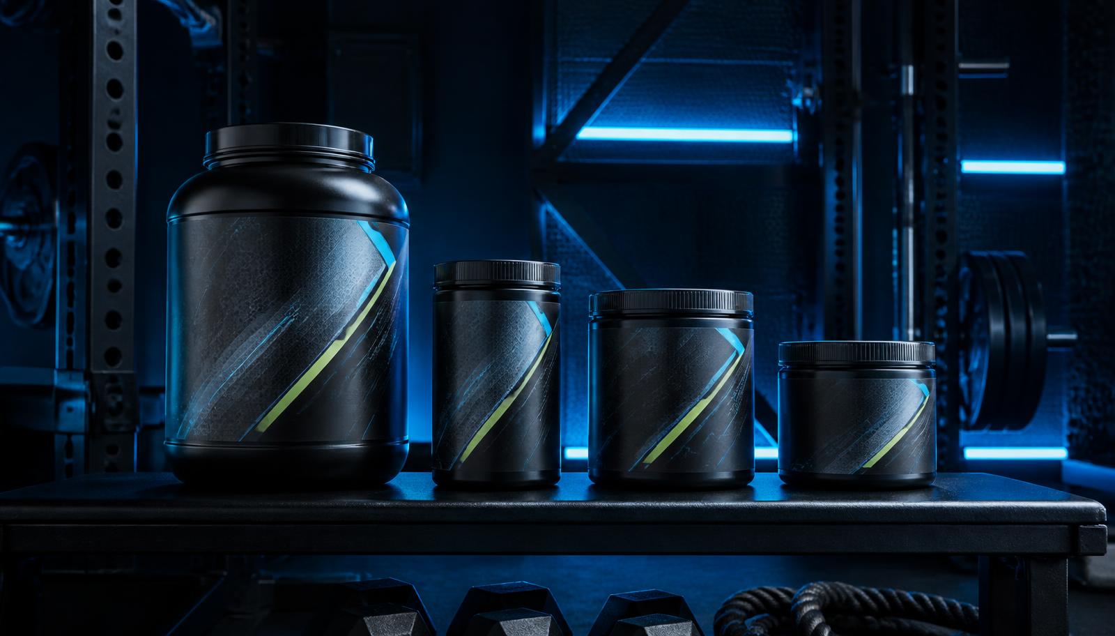 Gym nutrition supplements on display